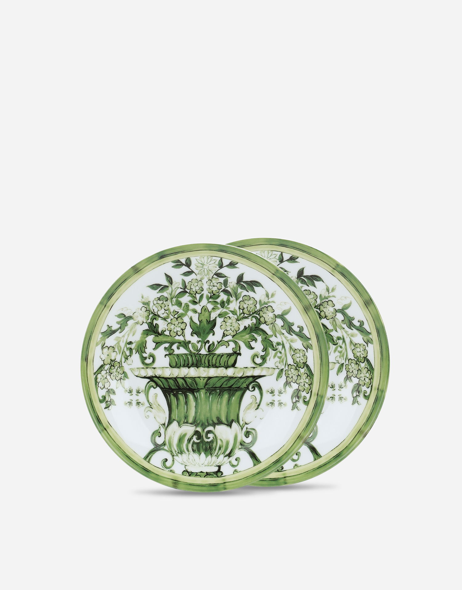 Home decor Dolce & Gabbana Dolce & Gabbana Set of 2 Porcelain Dessert Plates with Green Floral Urn Design Grøn | TC0S03TCA88UV019, 0
