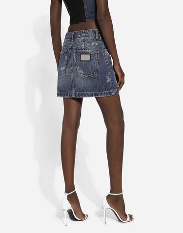 Nederdel Dolce & Gabbana Ripped Denim Mini Skirt Blå | F4CPKDG8KR1S9001, 3