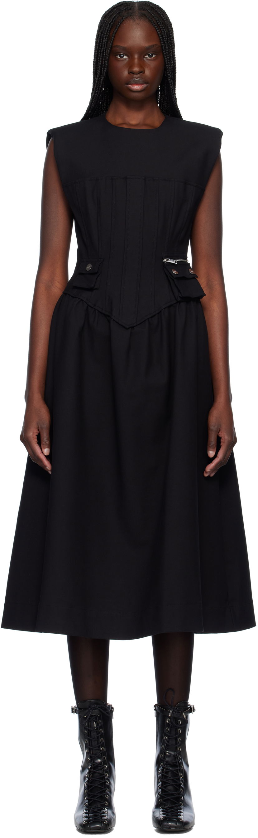 Kjole GANNI Ganni Corset Midi Dress Sort | W0390