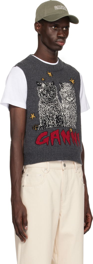 Sweater GANNI GANNI Graphic Cats Knit Vest Grå | K2375, 1