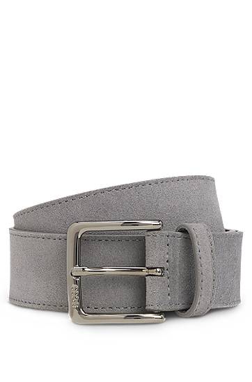 Bælter BOSS Suede Belt with Gunmetal Buckle Grå | 50537177