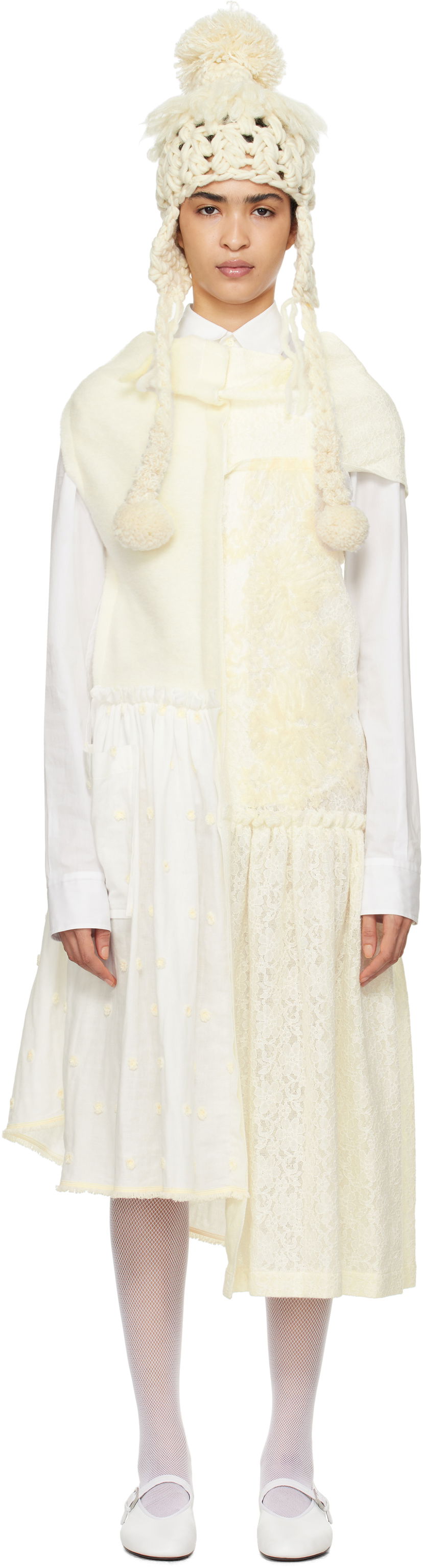 Kjole Comme des Garçons Comme Des Garçons Paneled Midi Dress Hvid | TN-O004-051