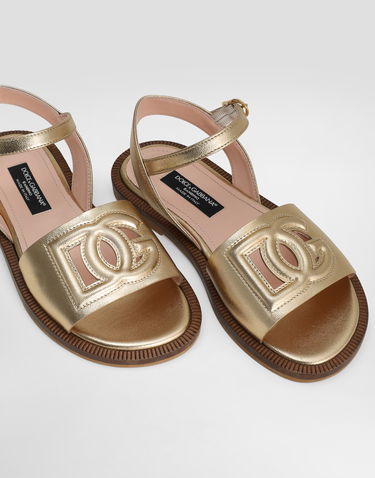Tilbehør Dolce & Gabbana Dolce & Gabbana Calfskin Sandals With Cut-Out DG Logo Metalisk | D11308A12538H944, 3