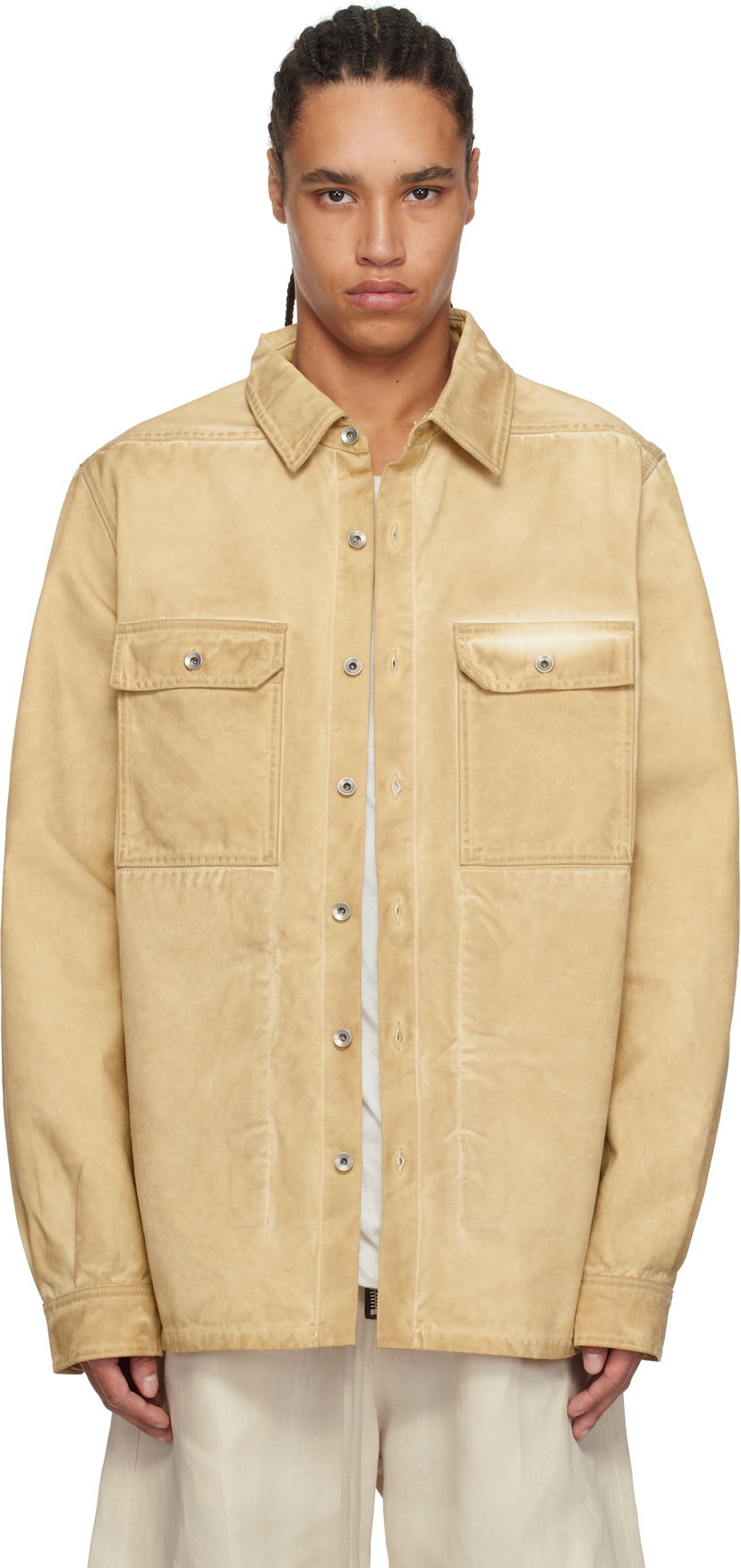 Skjorte Rick Owens Rick Owens DRKSHDW Hollywood Organic Cotton Overshirt Beige | DU01E3755 CVS