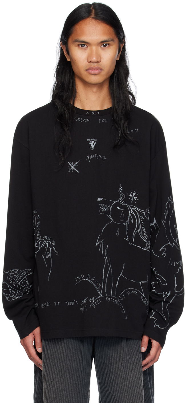 Sweater We11done We11done Graphic Long Sleeve T-Shirt Sort | WD-TT2-24-756-U-BK, 0