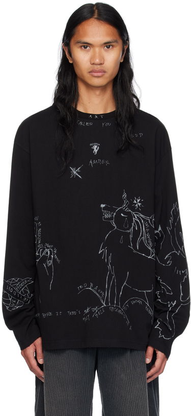 Sweater We11done We11done Graphic Long Sleeve T-Shirt Sort | WD-TT2-24-756-U-BK, 0