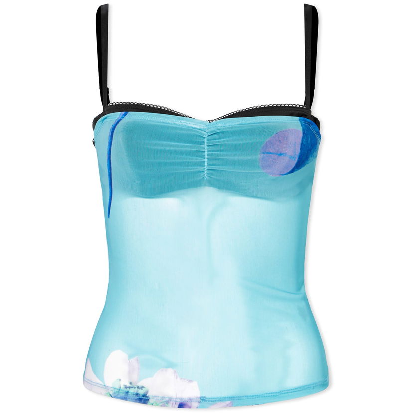 Tanktop Miaou Miaou Enzo Lotus Print Sheer Mesh Camisole Top, Size Small Blå | 7092PM3BLO