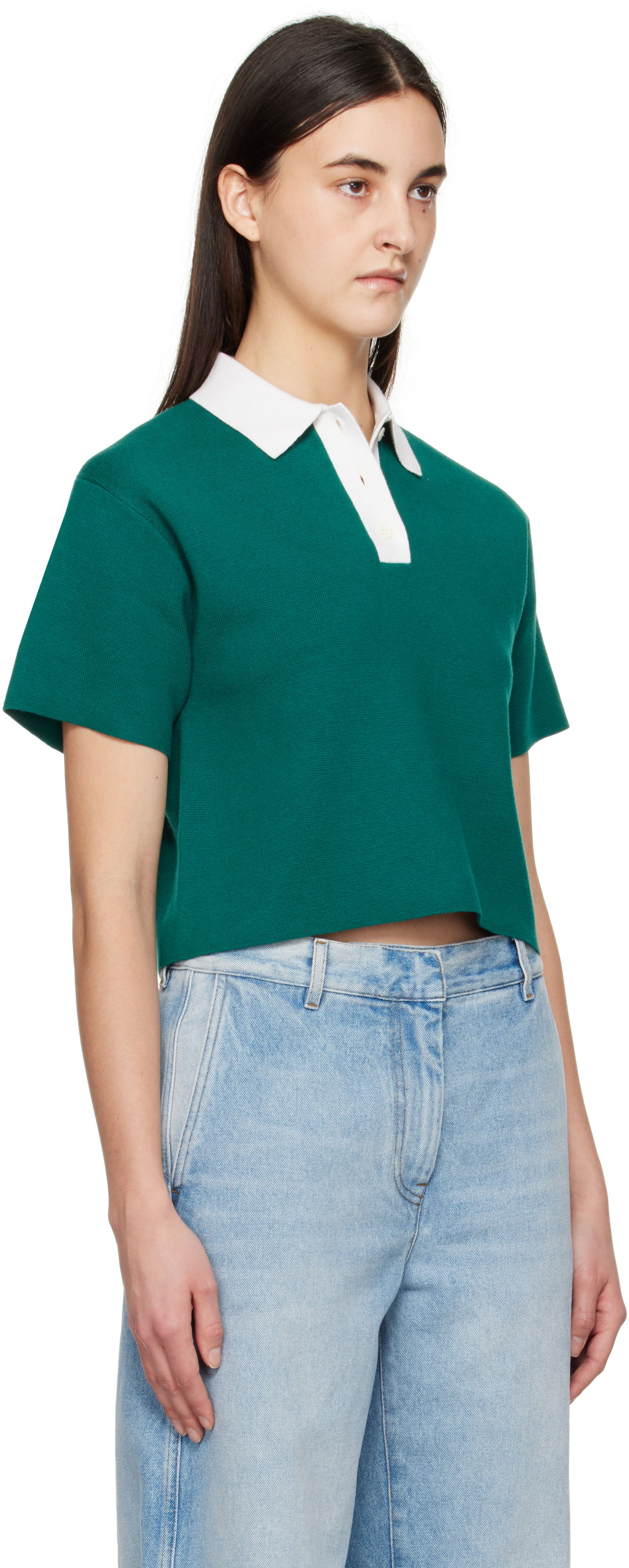 Polo skjorte JW Anderson JW Anderson Cropped Knitted Polo Grøn | KW1358-YN0398, 1