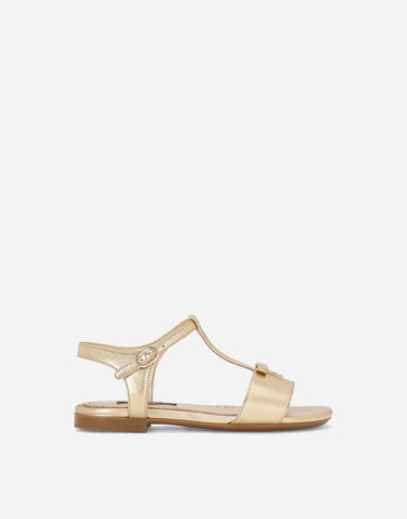 Sneakers og sko Dolce & Gabbana Foiled Leather T-bar Flat Sandals with Buckle Fastening Metalisk | D11155A543987601, 0
