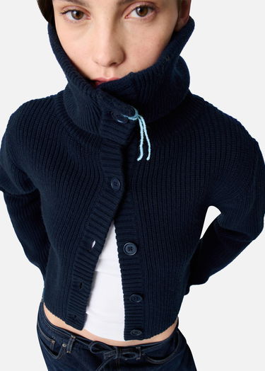 Sweater AXEL ARIGATO Celine Cropped Ribbed Knit Cardigan Mørkeblå | A3359001, 7