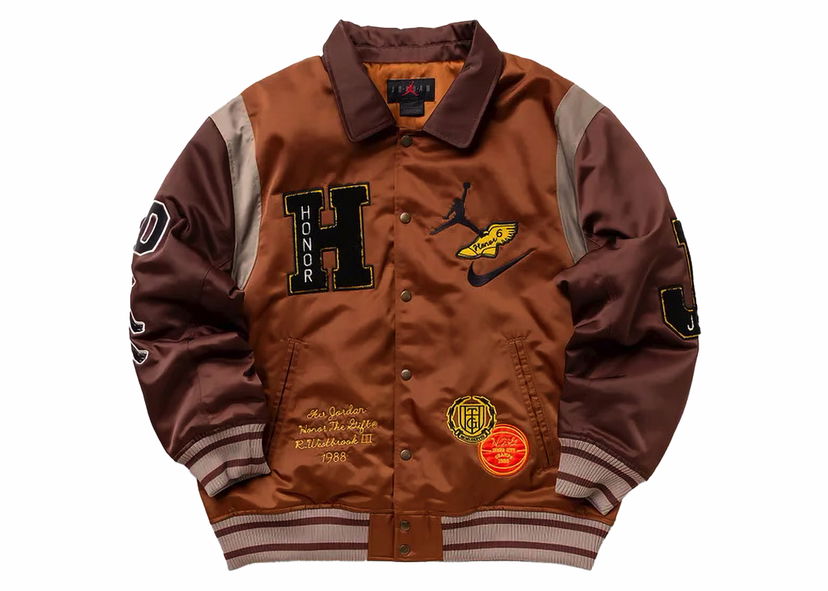 Jakke Jordan Jordan x Honor The Gift Westbrook Varsity Jacket Brown Brun | DX6243-204