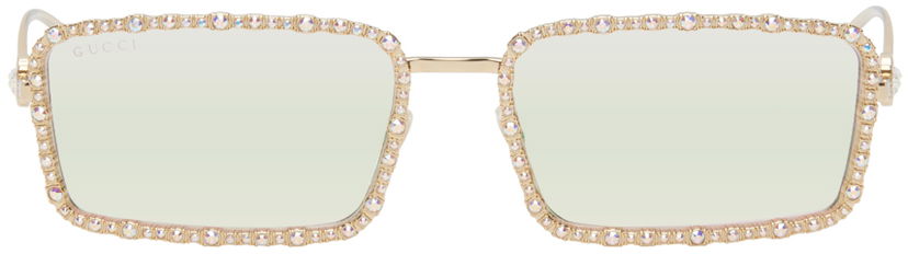 Solbriller Gucci Gold Rectangular Sunglasses Metalisk | GG1568S