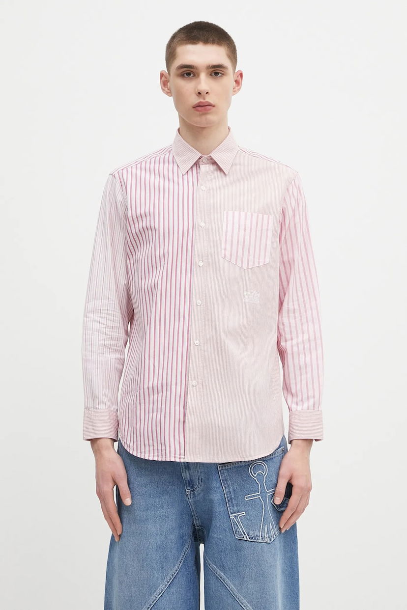 Skjorte Aries Aries Patchwork LS Shirt: Relaxed Fit, Classic Collar Lyserød | AR4012003
