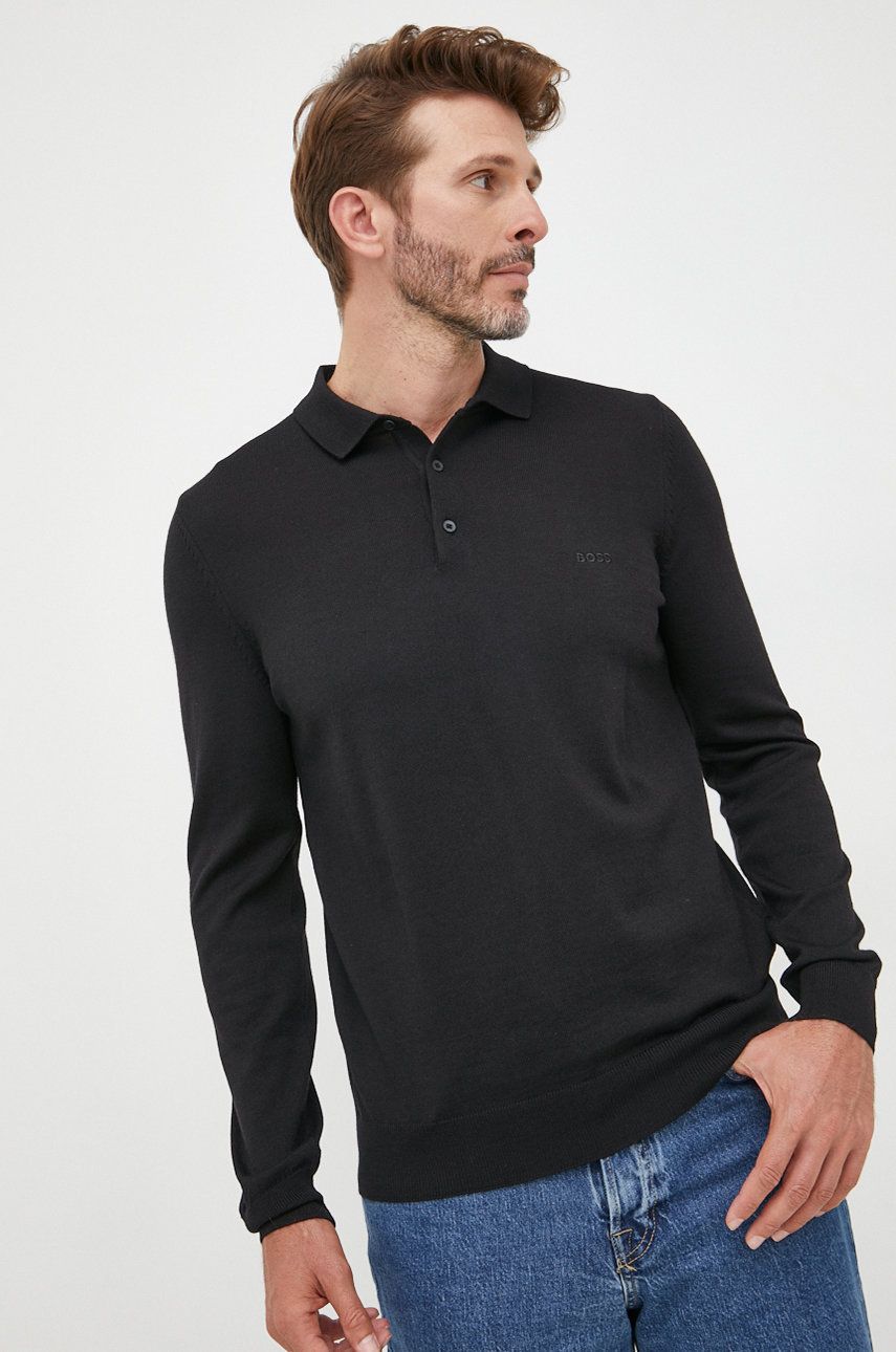 Sweater BOSS Polo Sweater Virgin Wool Logo Sort | 50476357, 0