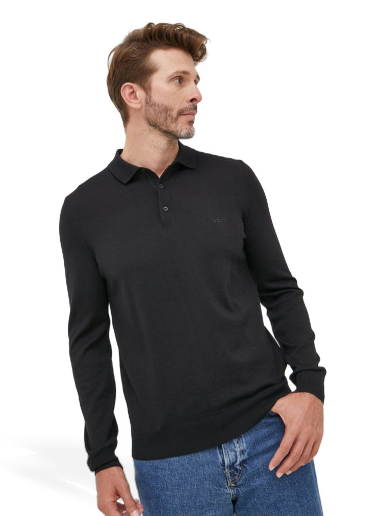 Sweater BOSS Polo Sweater Virgin Wool Logo Sort | 50476357