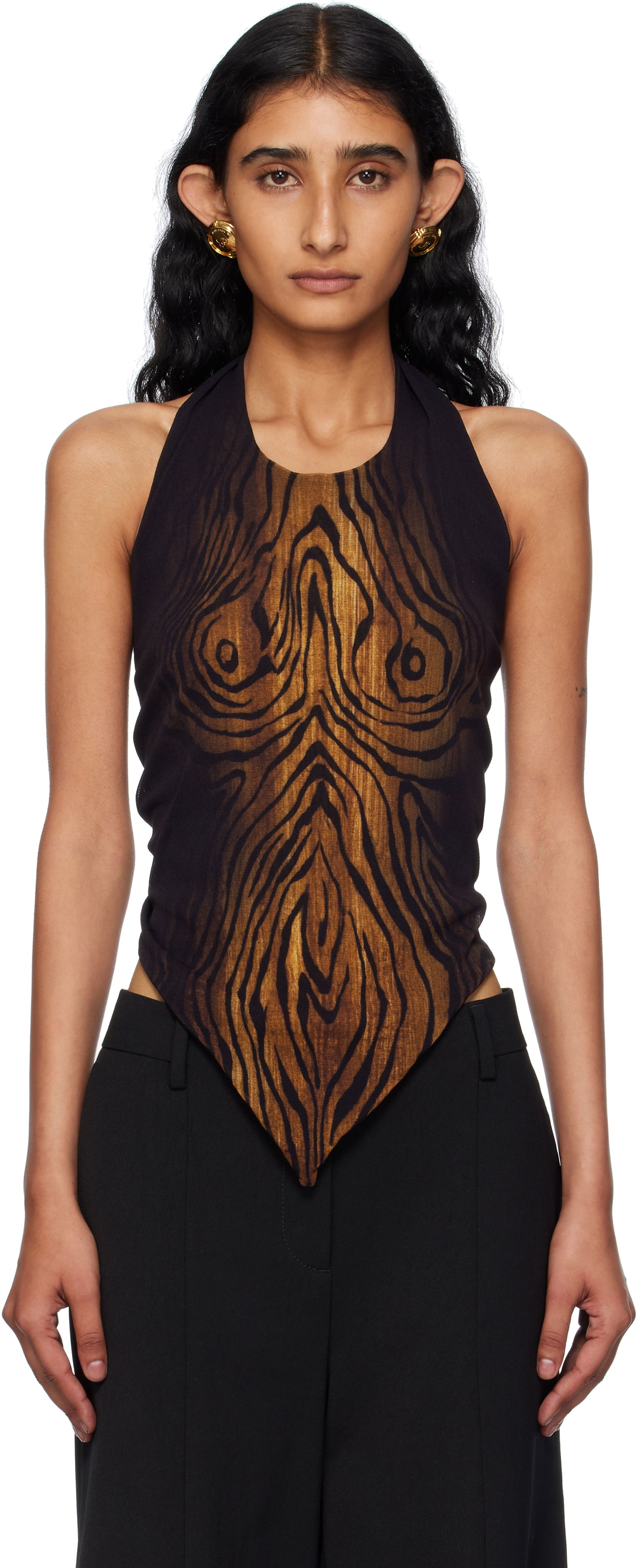 Tanktop Jean Paul Gaultier Jean Paul Gaultier Scarf Print Wood Halter Top Sort | 25/03-W-TO316-M002P-0060, 0