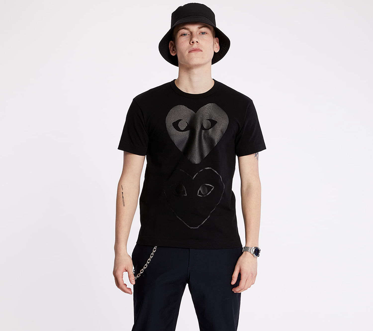 T-shirt Comme des Garçons Comme des Garçons PLAY Double Heart T-Shirt Sort | AX-T194 BLACK, 0