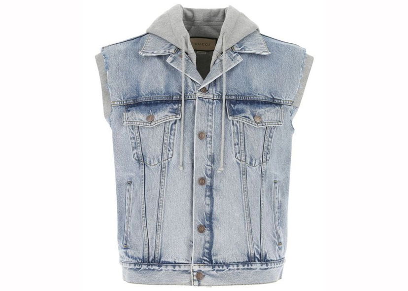 Vest Gucci Denim Sleeveless Jacket Blue Blå | 697042 XDB0U 4452