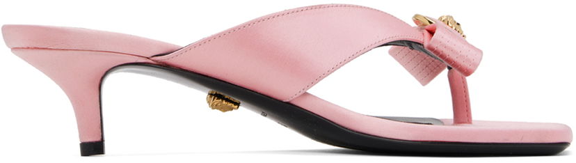 Tilbehør Versace Versace Gianni Ribbon Low Satin Mules Lyserød | 1013017_1A00619_1PG4V