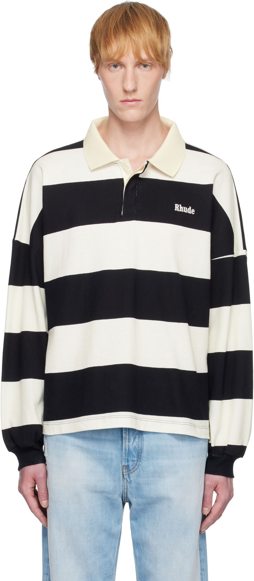 Polo skjorte Rhude Rhude Striped Piqué Polo Hvid | RHSS25PO03012