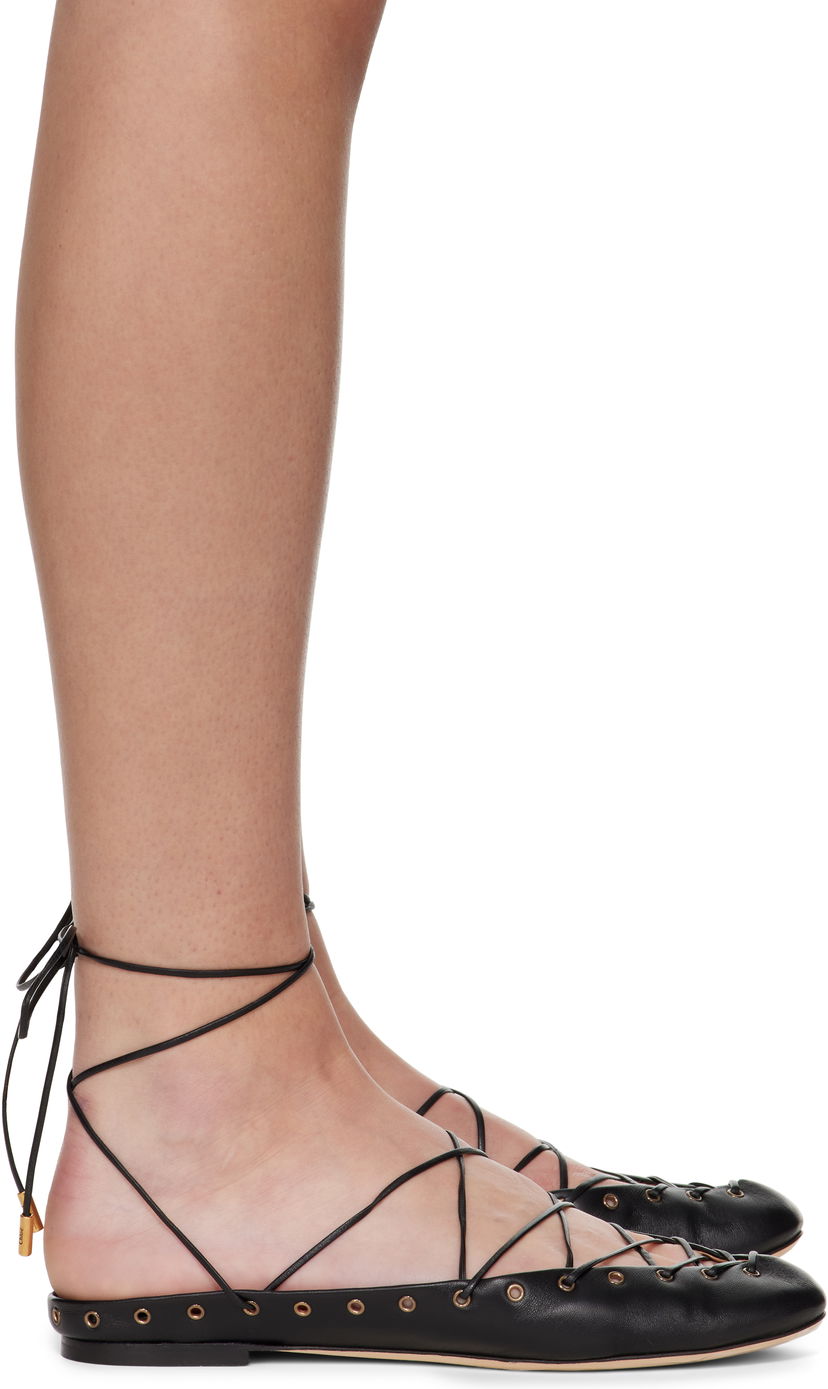 Sneakers og sko CHLOÉ Chloé 'Chloé' Ghillies Ballerina Flats Sort | CHC25U10BRI