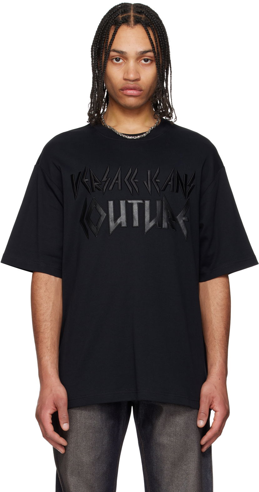 T-shirt Versace Versace Jeans Couture Logo Metal Patch T-Shirt Sort | E78GAHE02_ECJ01E