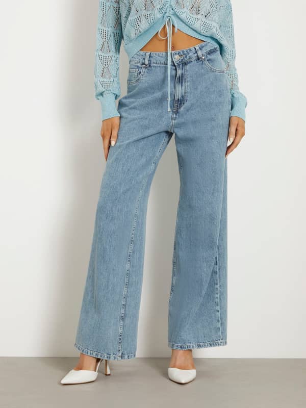 Bukser og jeans GUESS Wide Leg Denim Pant Turkis | W4GA1JD5DR2, 0