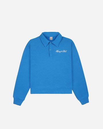 Sweater Sporty & Rich Cursive Logo Embroidered Polo Crewneck Blå | PO851RB, 0