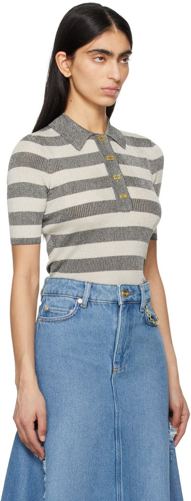 Sweater GANNI GANNI Sparkle Rib Knit Striped Polo Grå | K2482, 1