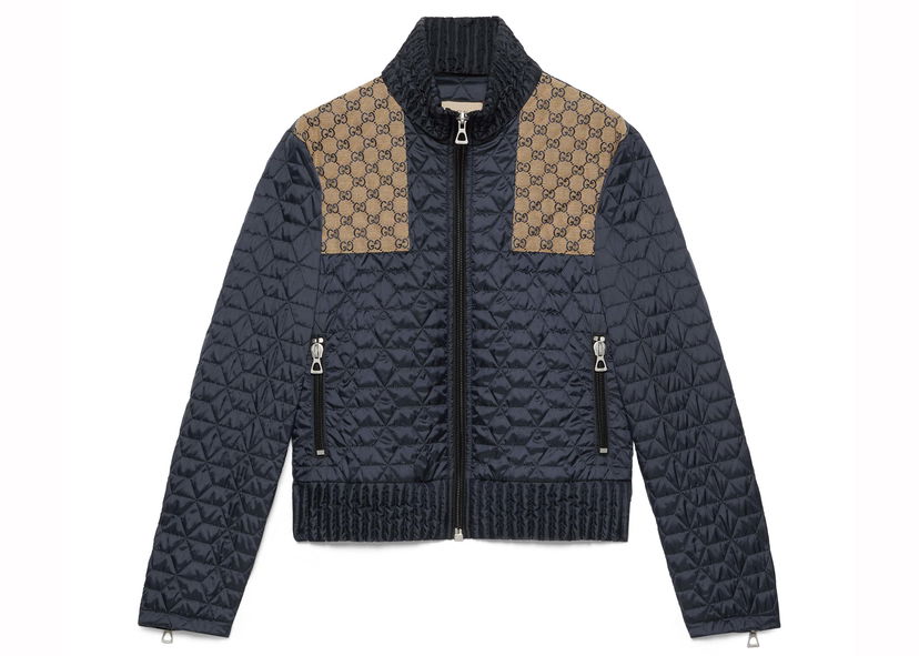 Jakke Gucci GG Fabric Quilted Jacket Blue Mørkeblå | 715540 ZAKY4 4433