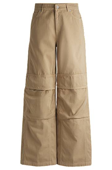 Cargo bukser BOSS Cotton Twill Wide-Leg Cargo Trousers Beige | 50530833