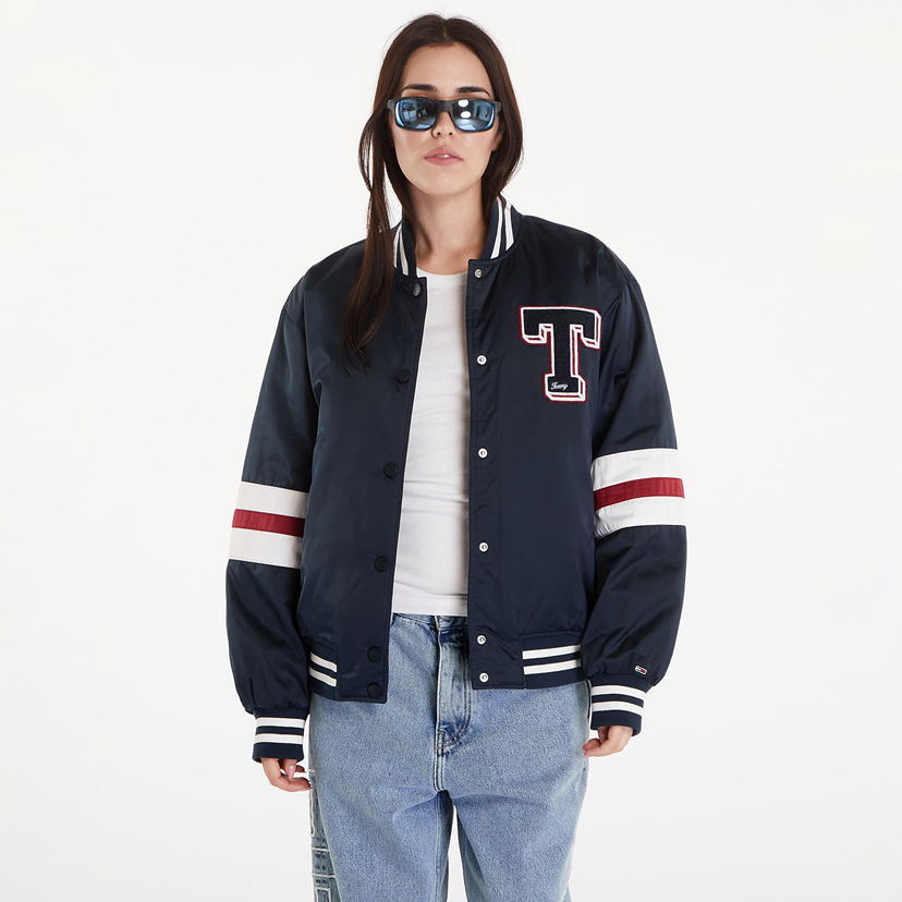 Bomberjakke Tommy Hilfiger Satin Letterman Bomber Jacket Dark Night Navy Mørkeblå | DW0DW18306 C1G