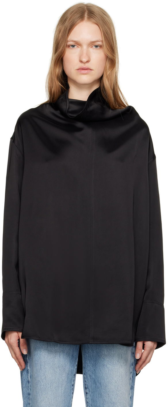Skjorte TOTEME Funnel Neck Satin Blouse Sort | 244-WRT0371-FB0208, 0
