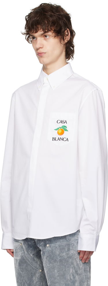 Skjorte Casablanca Casablanca Embroidered Orange Oxford Shirt Hvid | MPS25-SH-150-01, 3