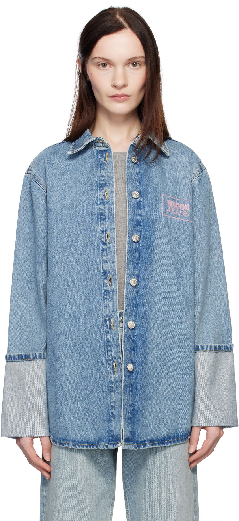 Skjorte Moschino Jeans Oversized Denim Shirt Blå | 251K10216