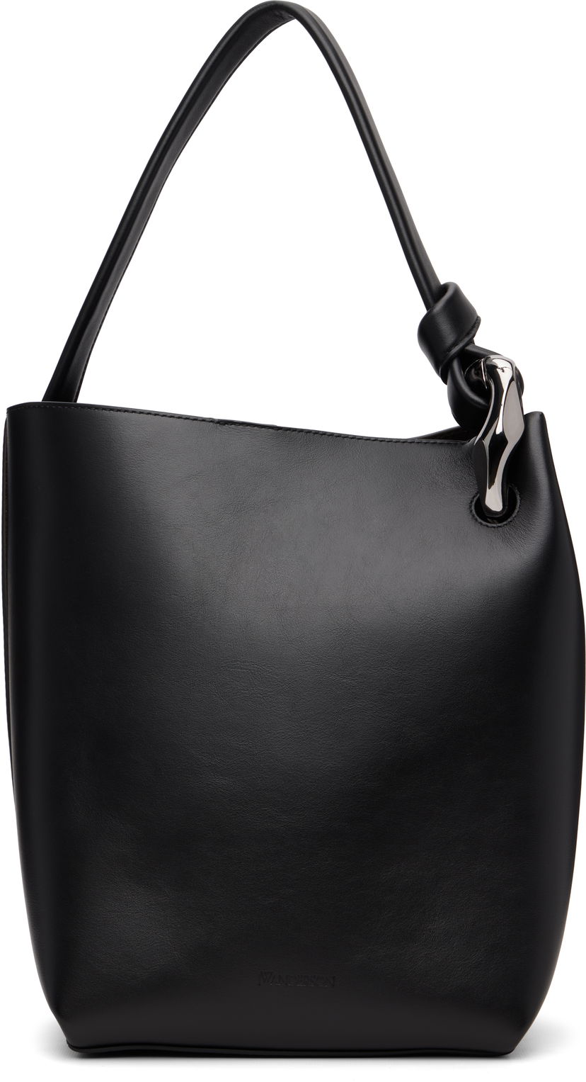 Skuldertaske JW Anderson Corner Bucket Leather Shoulder Bag with Knot Detail and Sculptural Hardware Sort | HB0738-LA0232