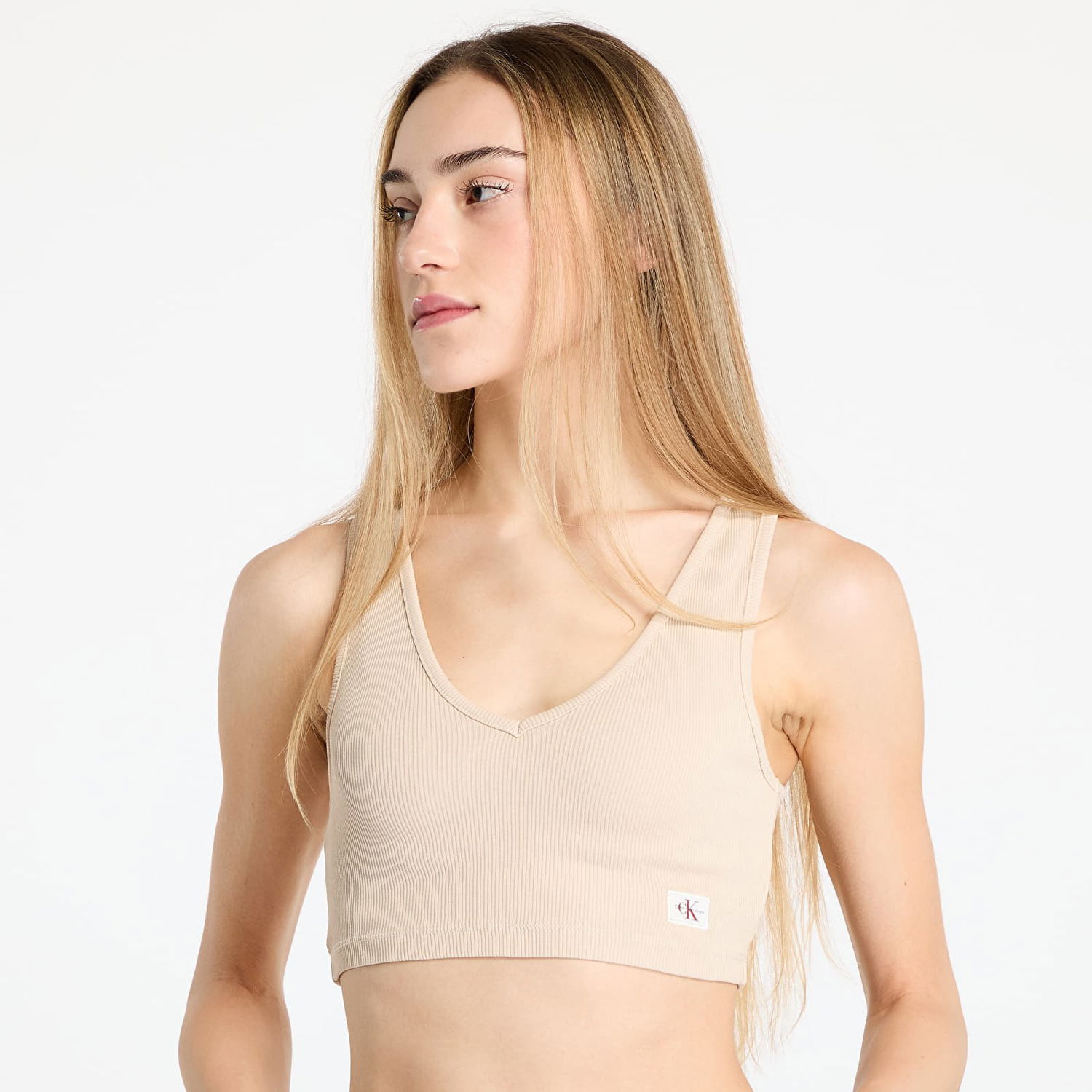Tanktop CALVIN KLEIN Calvin Klein Jeans Women's Beige Cropped Ribbed Tank Top Beige | J20J225246 AEA, 1