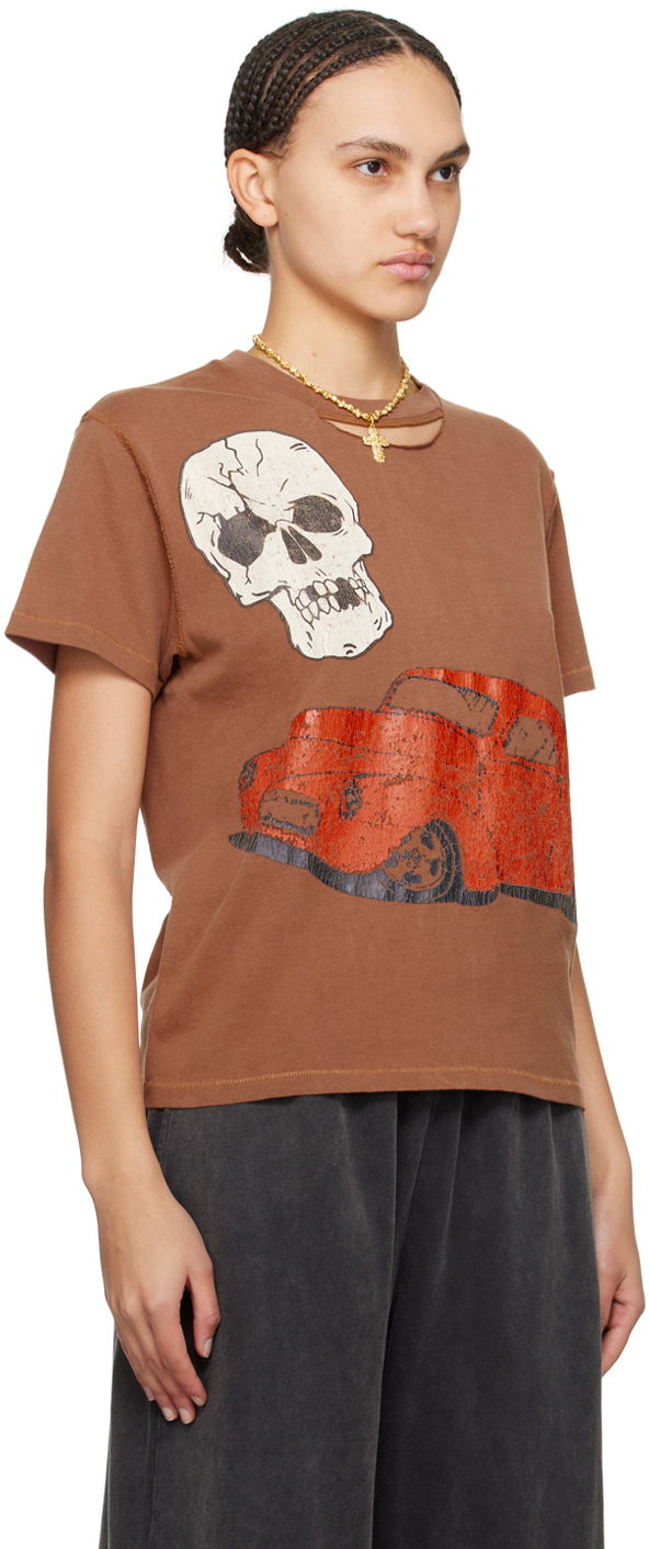 T-shirt ERL ERL Skull & Car Graphic T-Shirt Brun | ERL08T005, 1