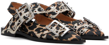 Tøj GANNI GANNI Leopard Satin Buckle Ballerina Flats Flerfarvet | S2947, 3