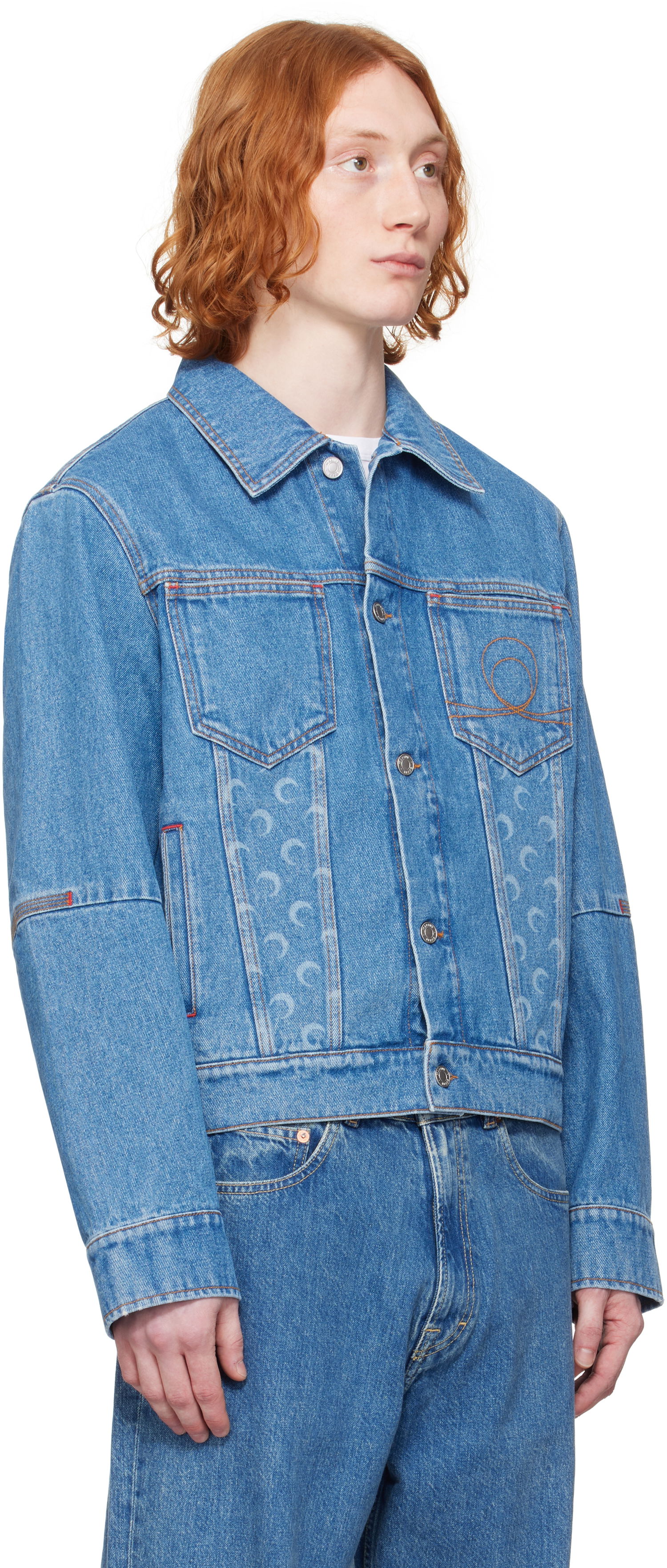 Jakke Marine Serre Marine Serre Moon Laser Denim Trucker Jacket Blå | MJA063A CDEN0002, 1