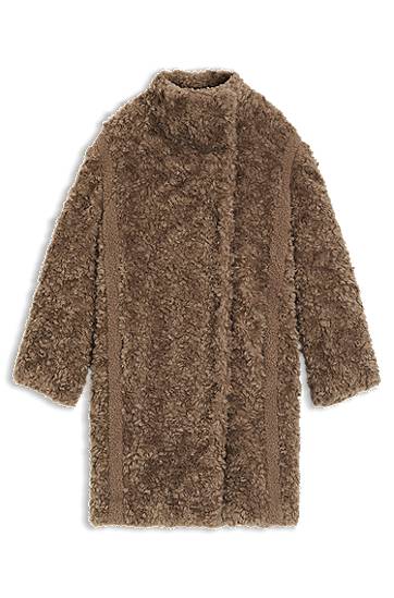 Frakker BOSS Shaggy faux-fur stand-collar coat with concealed closure Brun | 50548340