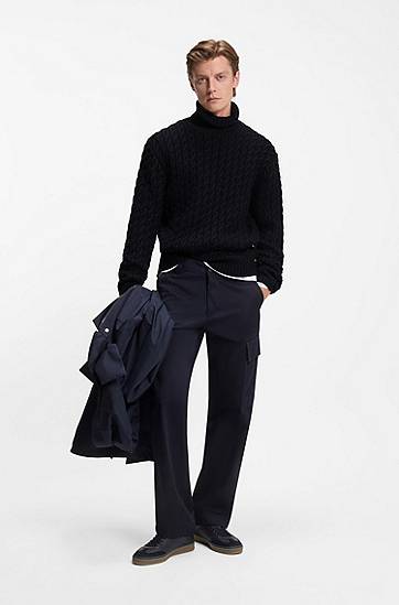 Sweater BOSS BECKHAM x BOSS cable-knit sweater in wool and cashmere Sort | 50554338, 1