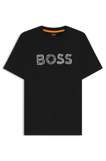 T-shirt BOSS Regular-fit T-shirt in cotton with logo artwork Sort | 50554616, 0