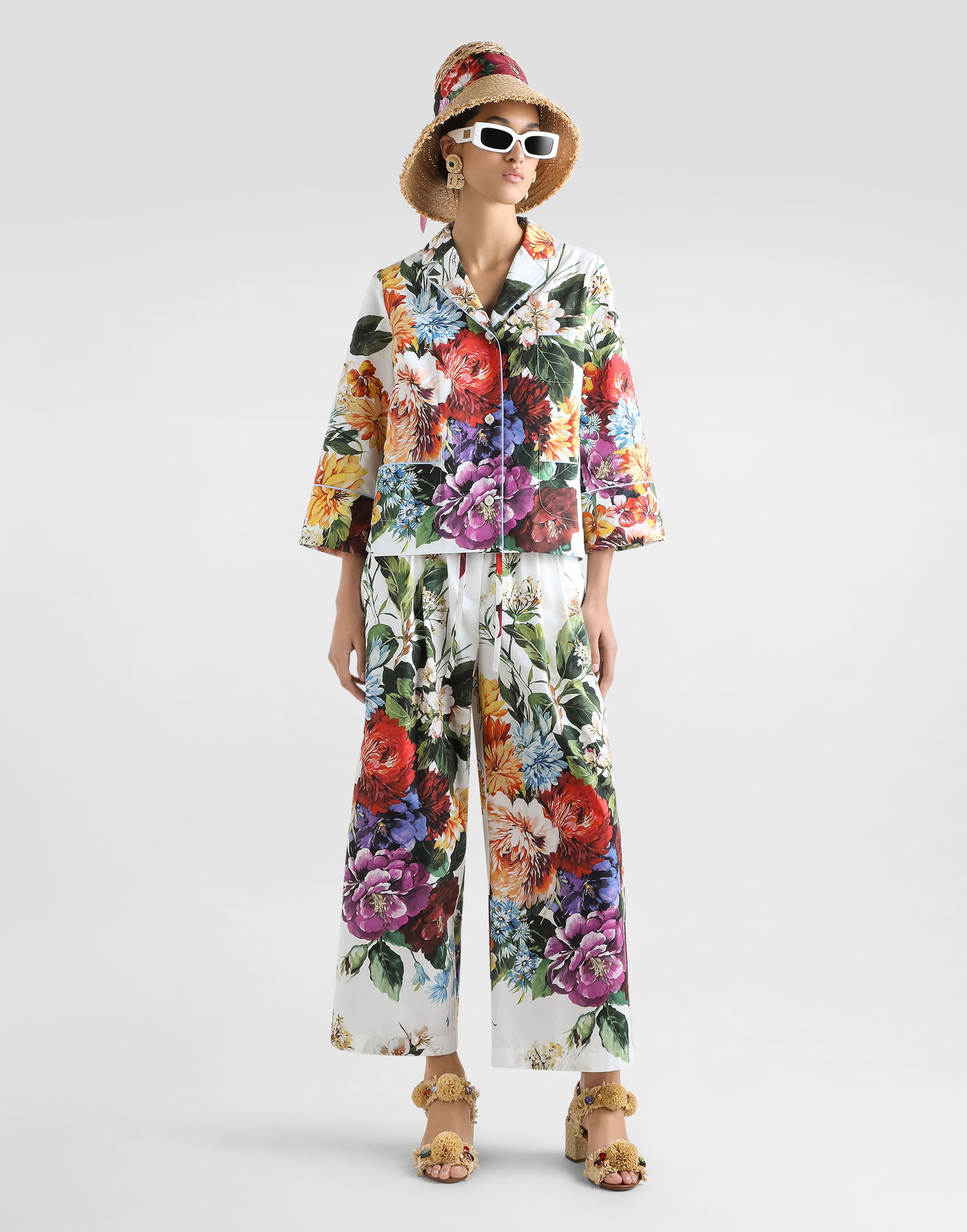 Skjorte Dolce & Gabbana Dolce & Gabbana Flower-Bouquet Print Poplin Shirt Hvid | F5T65THS5TRHA5PC, 1