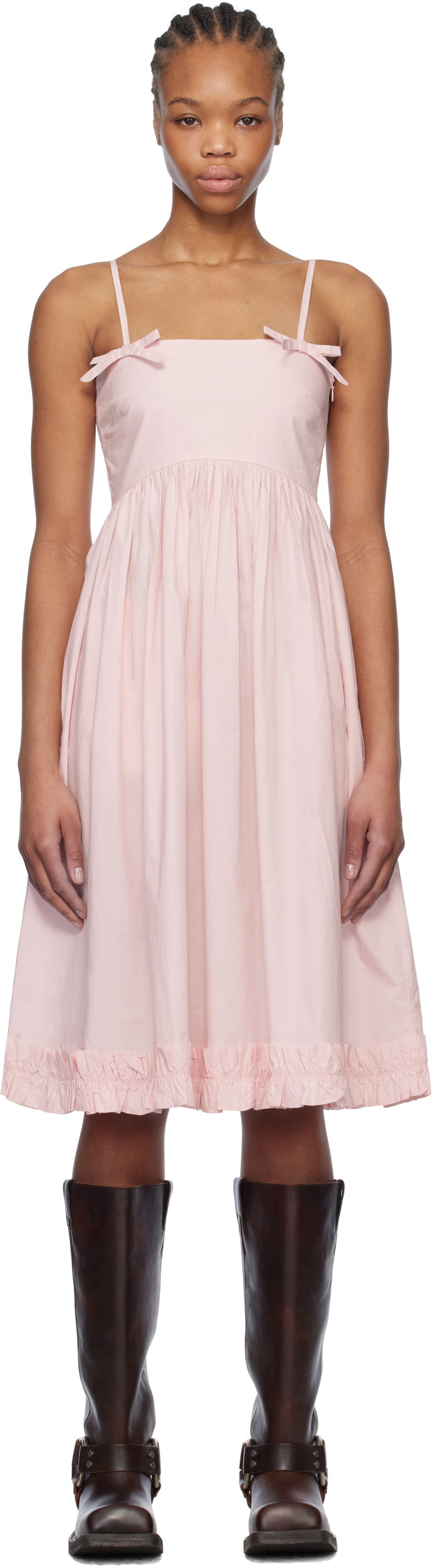 Kjole GANNI GANNI Cotton Poplin Strap Midi Dress Lyserød | W0325