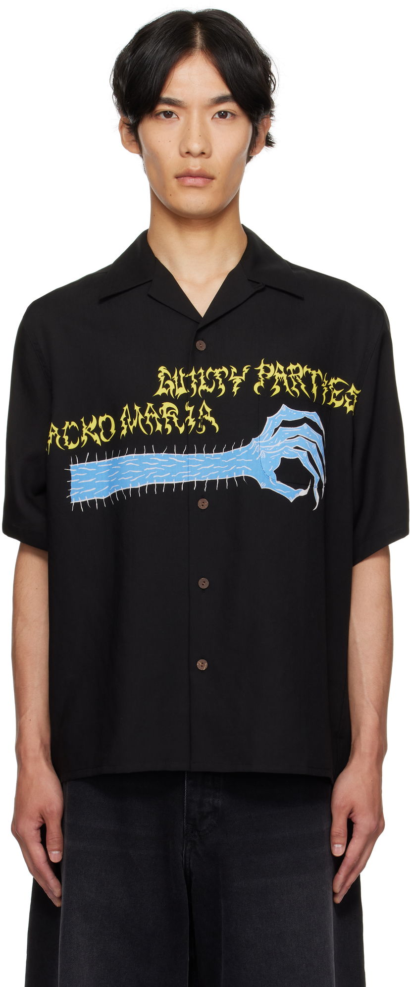 Skjorte WACKO MARIA WACKO MARIA x NECKFACE Short Sleeve Shirt Sort | NECKFACE-WM-HI20