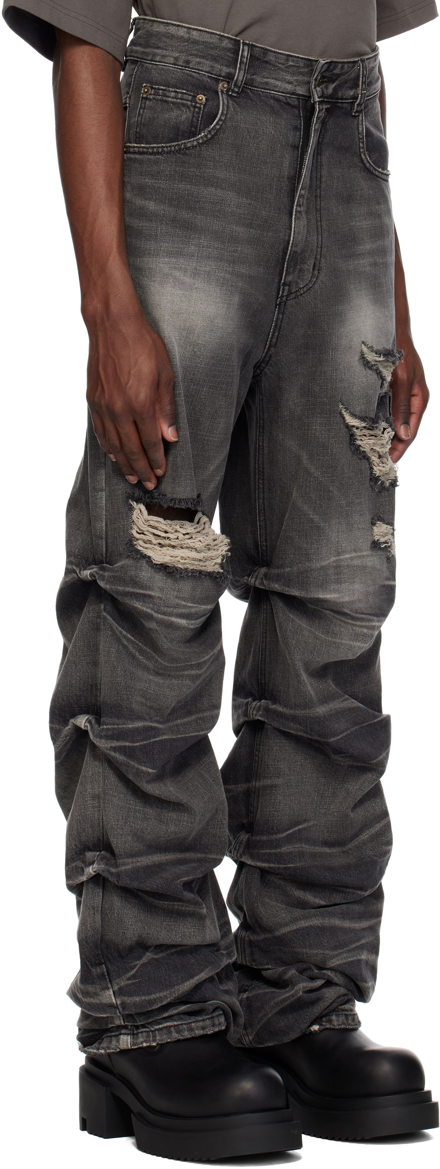 Jeans We11done We11done Distressed Wrinkled Straight Leg Jeans Grå | WD-DP0-25-319-M-BK, 1