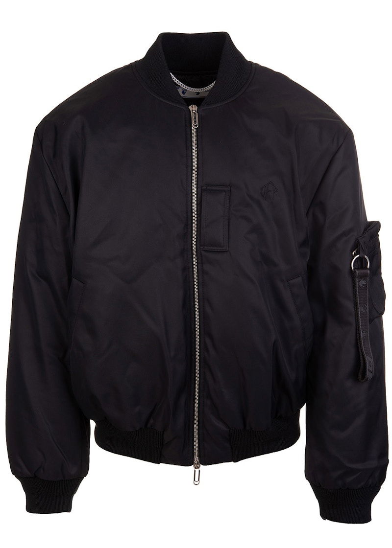 Bomberjakke Off-White Embroidered Off Logo Bomber Jacket Sort | OMEH038F21FAB0011000