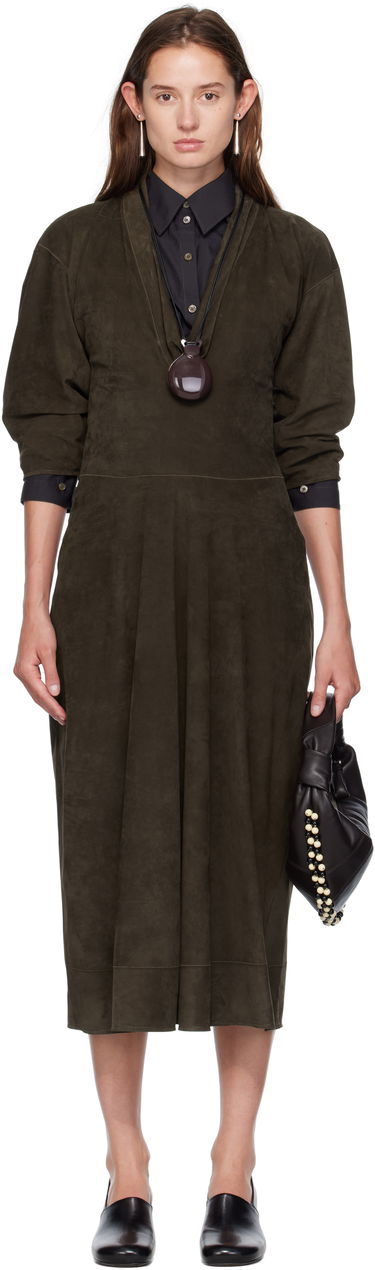 Kjole LEMAIRE Lemaire V-Neck Nubuck Midi Dress Grøn | DR1122 LL0148, 0