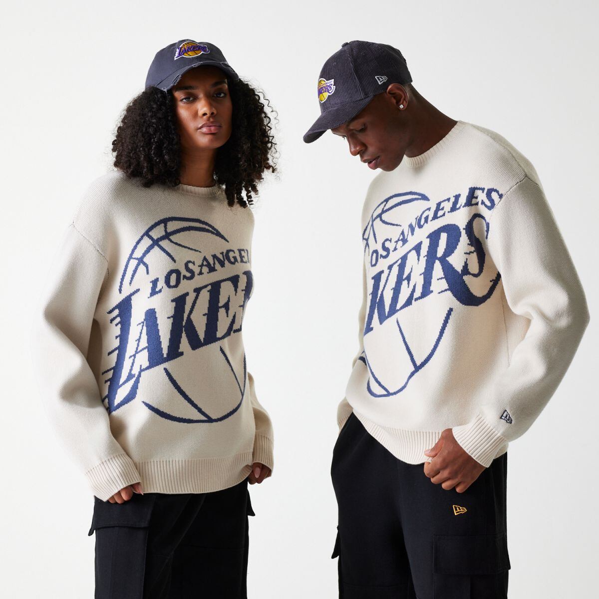 Sweater New Era New Era NBA LA Lakers Oversized Knit Sweater Beige | 60684350, 0